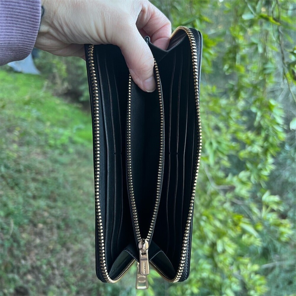 COACH Long Zip-Around Wallet Black Smooth Leather w Gold Hardware AUTHENTIC - Picture 5 of 11